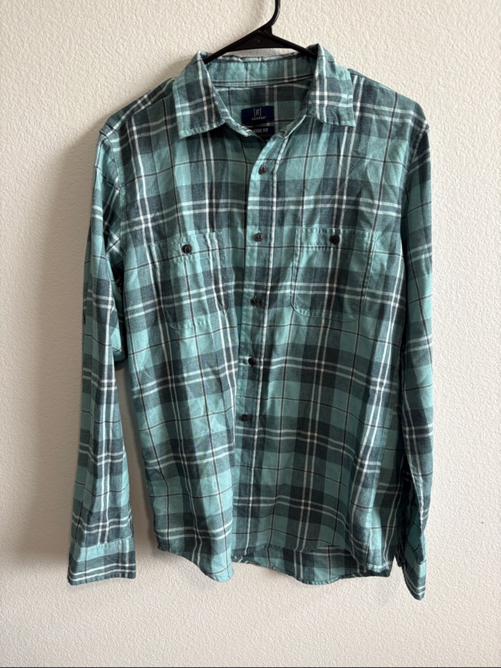 George Teal and Black Plaid Long-Sleeve Button-Down Shirt
